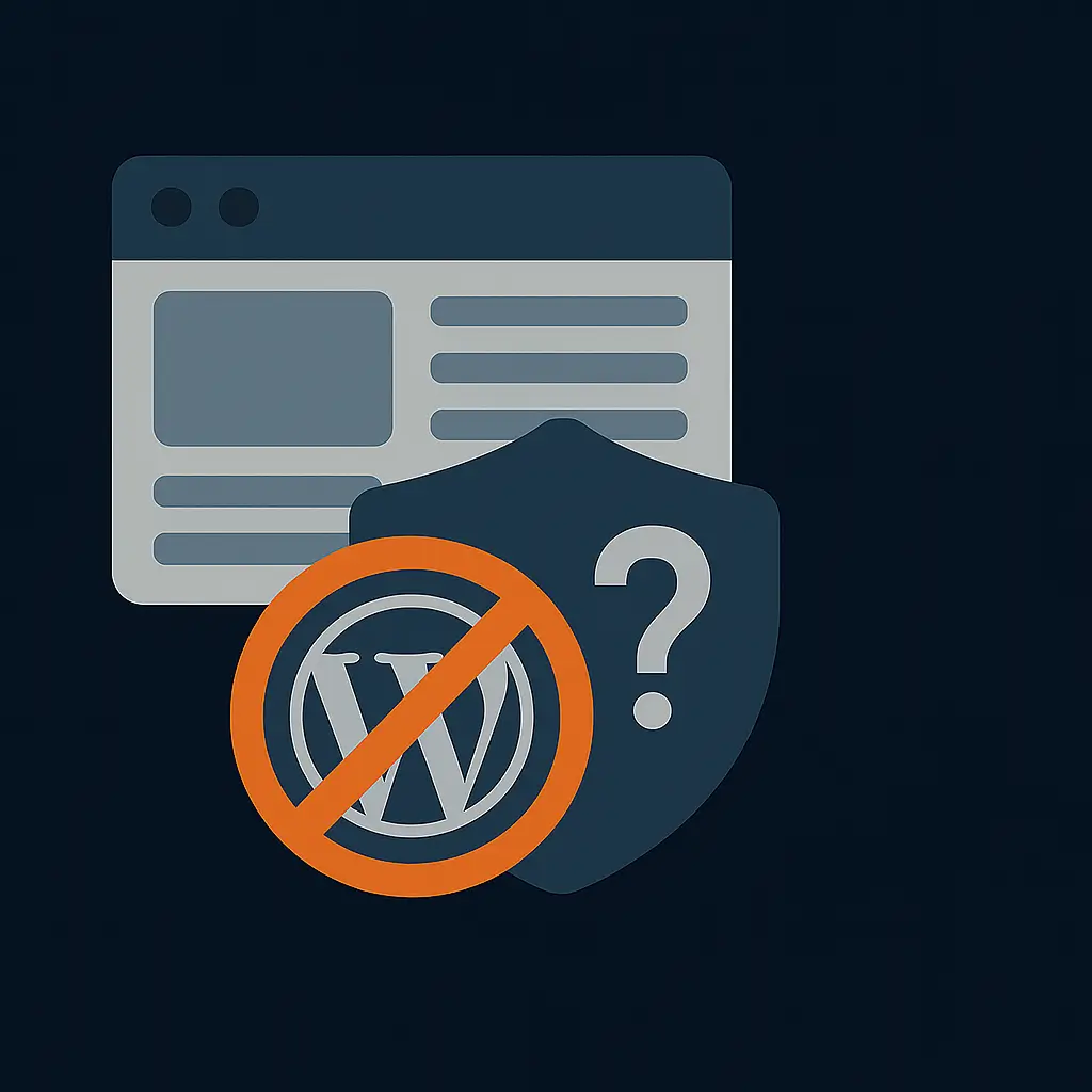 A WordPress logó és a weboldal funkcionalitásának korlátozottságát ábrázoló illusztráció.